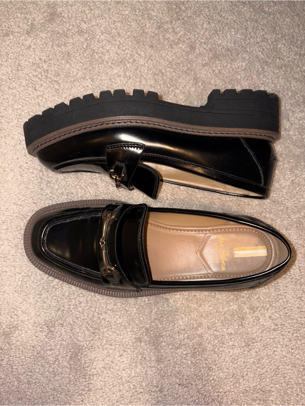 Sam Edelman Black Patent Lug Sole Bit Loafers
